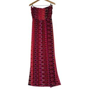 Catch My I Maxi Dress Womens Medium Pink Geometric‎ Strapless Smocked Boho Print